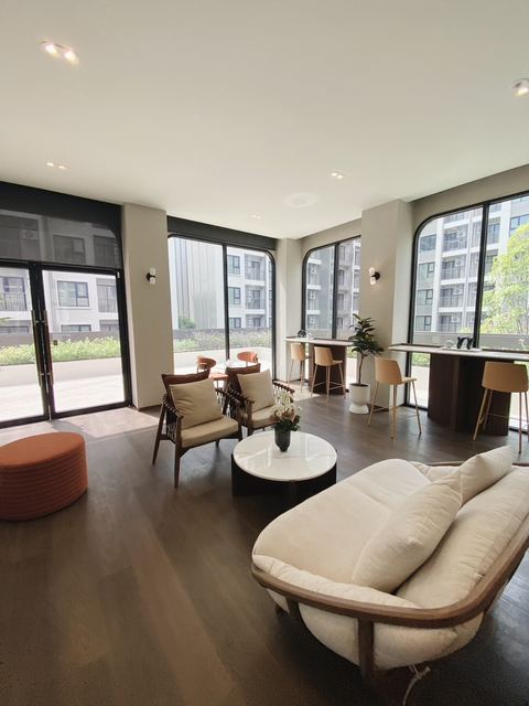 Co-working lounge with sofa and bar seating